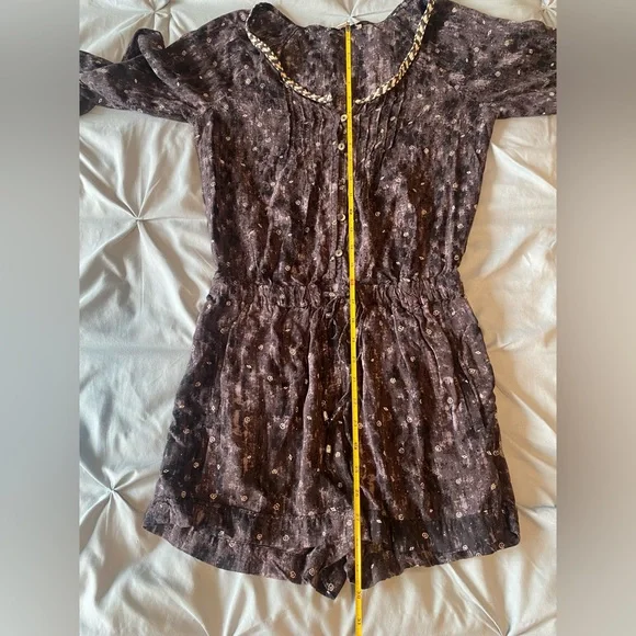 American Eagle Outfitters XS Black / Brown Marbled Romper 3/4 Sleeve - Picture 8 of 10